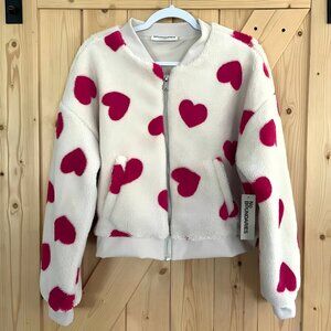 NEW 16-18 XL Women's Cropped Plush Heart Bomber Jacket